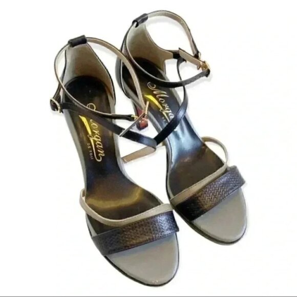 Morgan De Toi Strappy High Heel Sandals Ankle Strap Black Grey US 6.5 - Picture 5 of 16